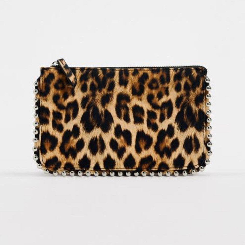 Zara Leopard Studded Crossbody Wallet Bag